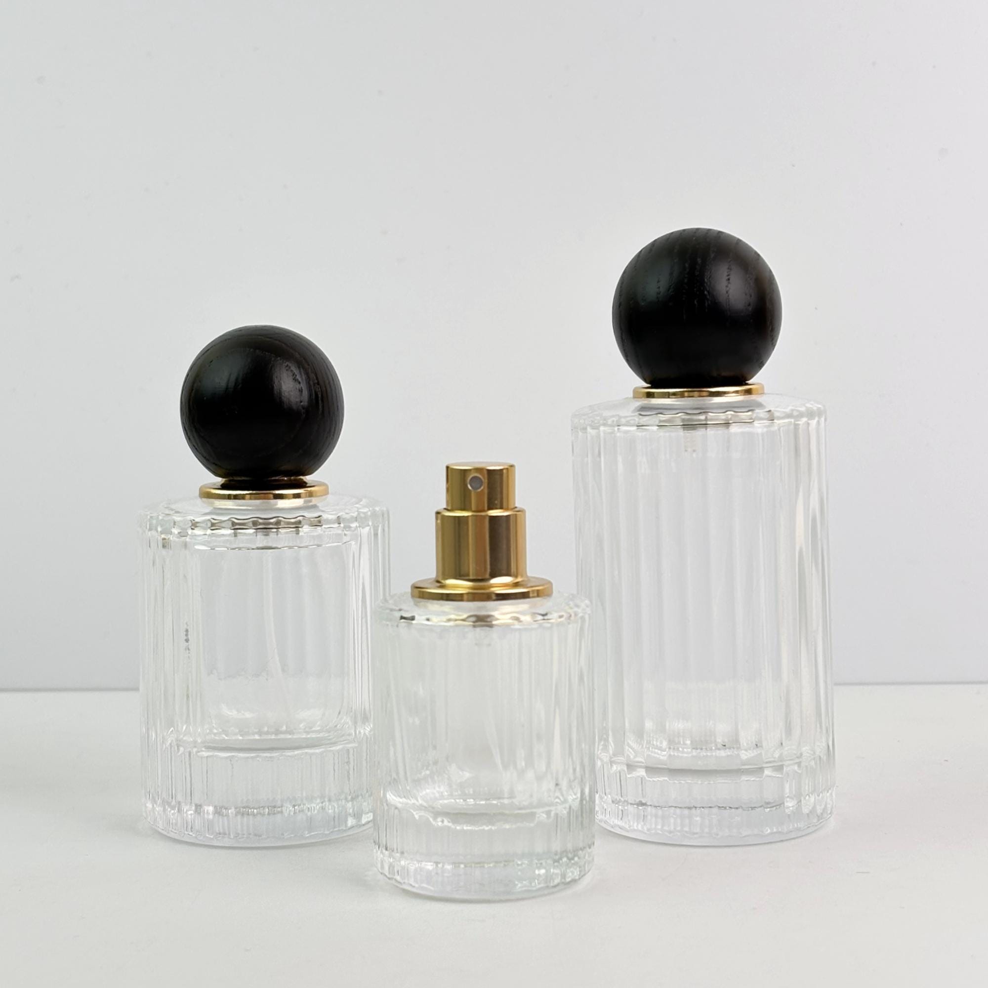 Minimalist Clear Striped Glass Spray Bottle with Wooden Ball Lid