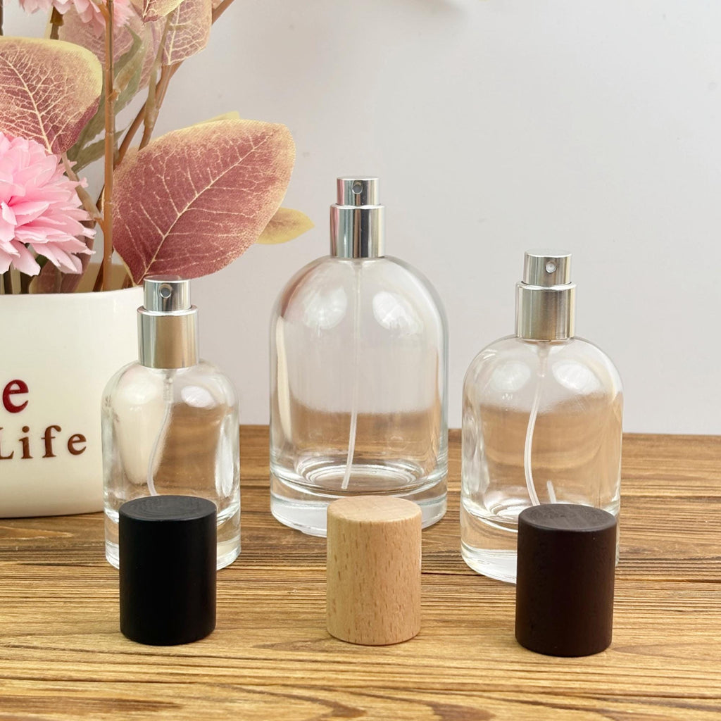 Clear Glass Perfume Spray Bottle with Wooden Cap