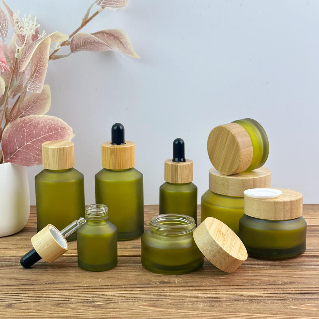Green Glass Cosmetic Bottles and Jars