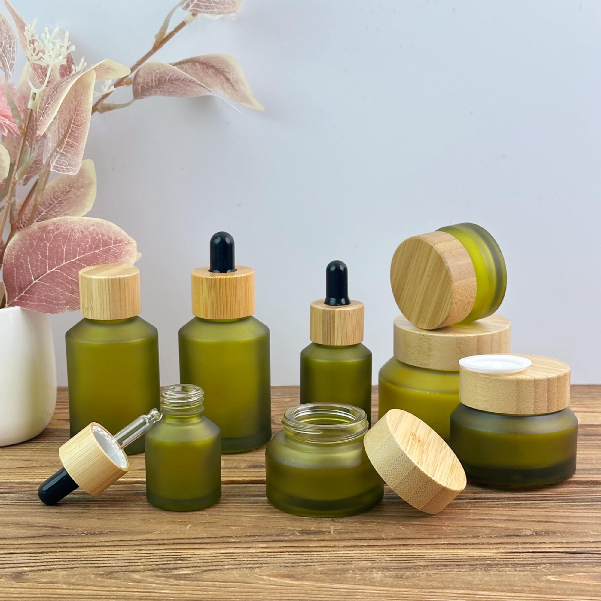 Green Glass Cosmetic Bottles and Jars