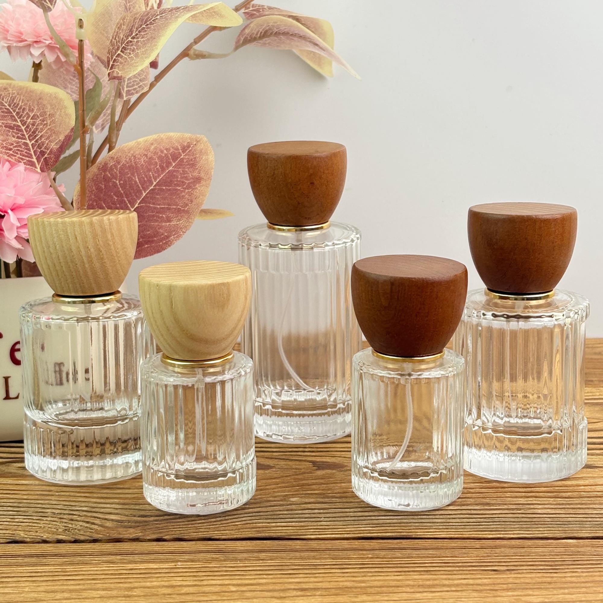 Clear Glass Perfume Spray Bottle with Wooden Cap