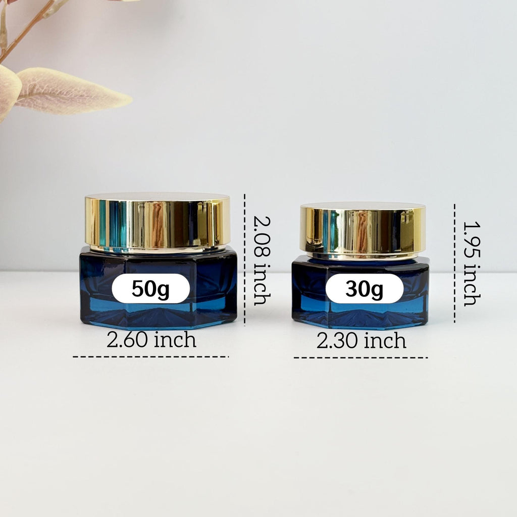 Blue Glass Cosmetic Container whit Gold Cap