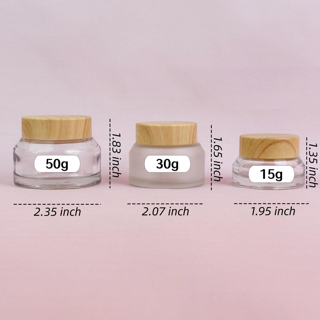 Refillable Glass Cream Jars with Wood-Look Plastic Caps