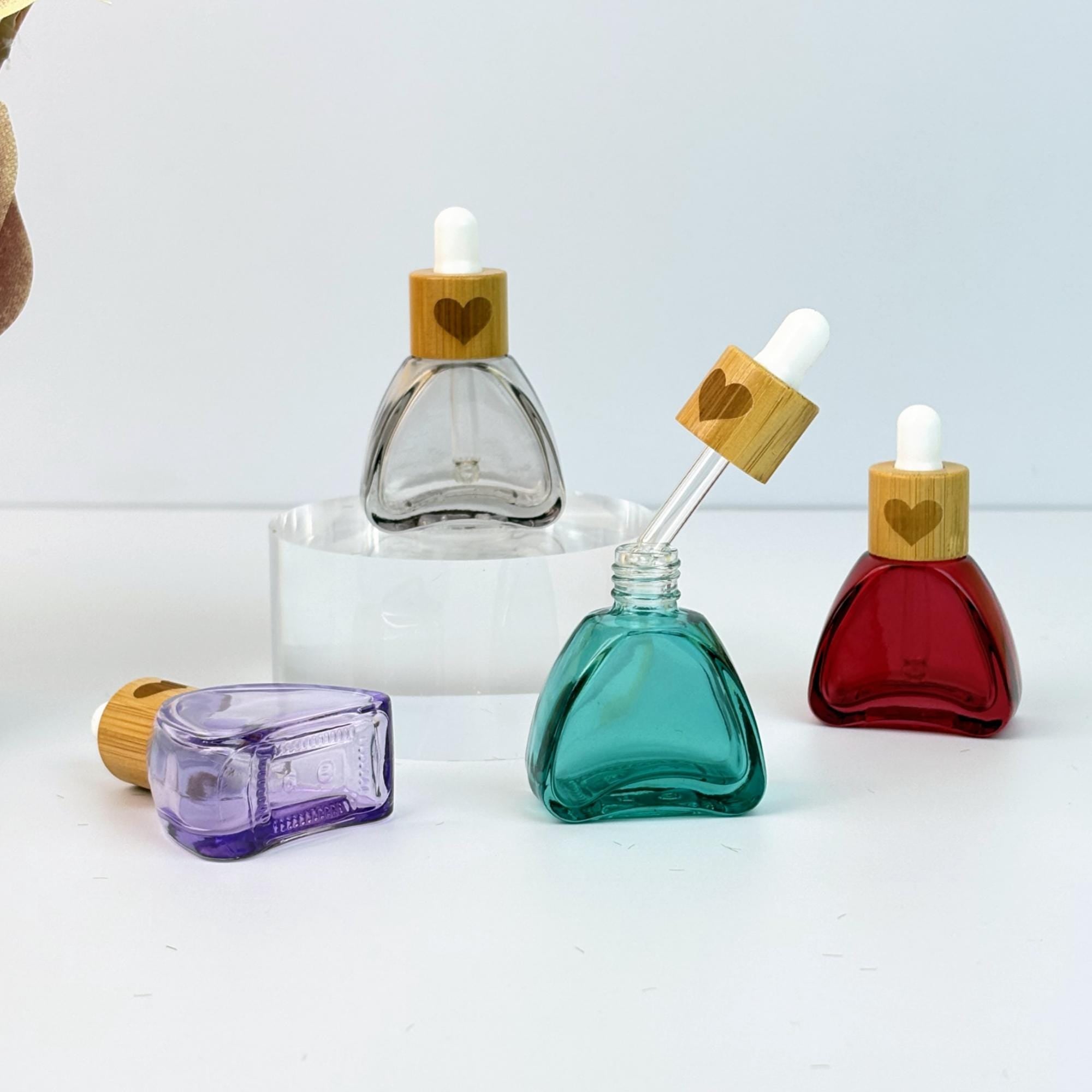 10ml Colorful Glass Tincture Bottle with Wood Heart-shaped Cap