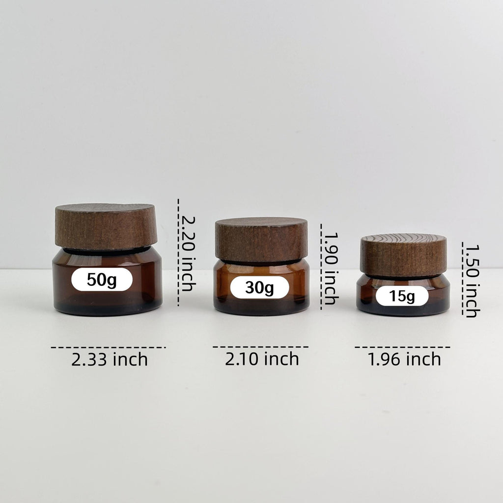 15g 30g 50g Amber Glass Cream Jars with Wood Caps