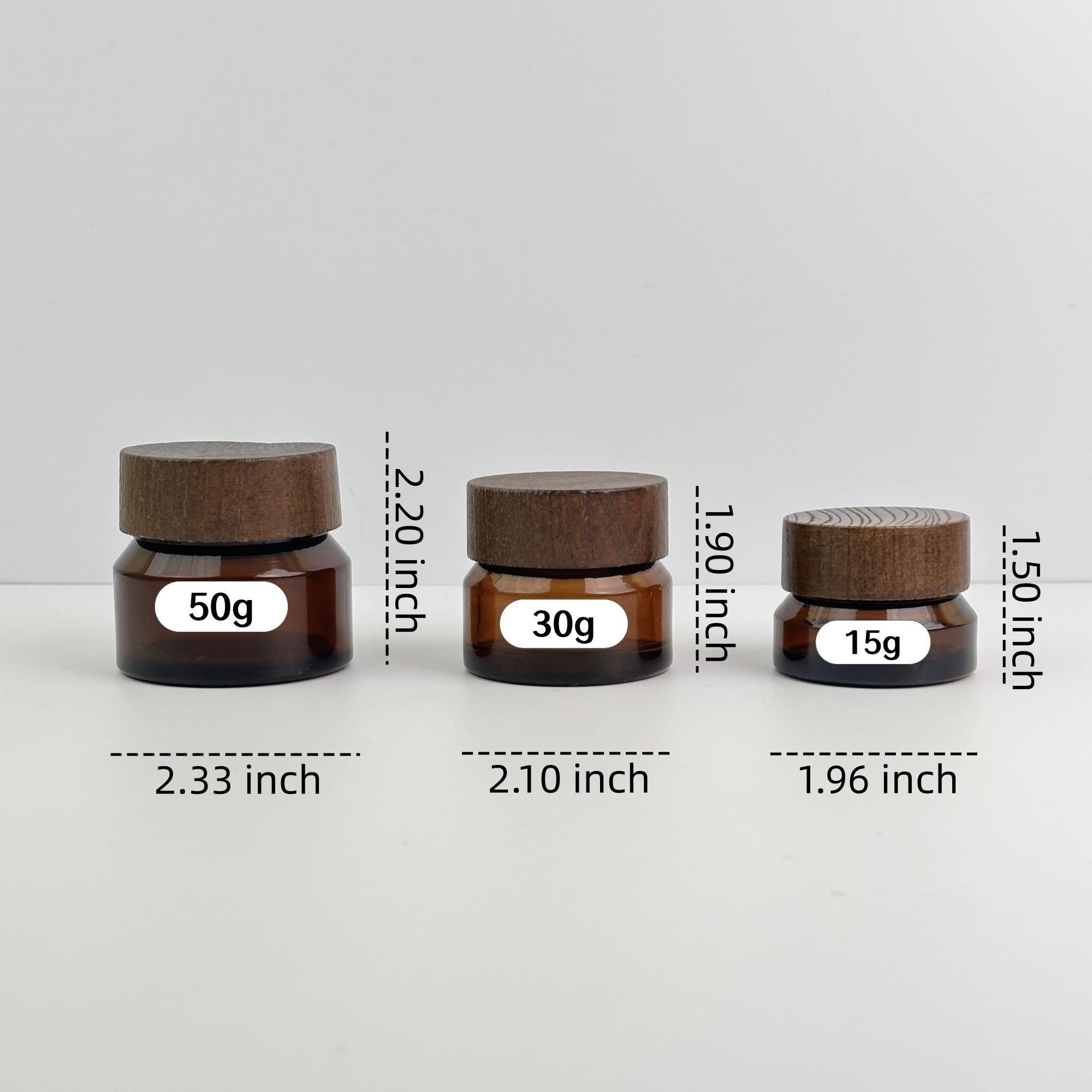 15g 30g 50g Amber Glass Cream Jars with Wood Caps