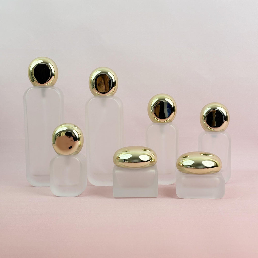 Frosted Glass Skincare Container with Light Gold Caps