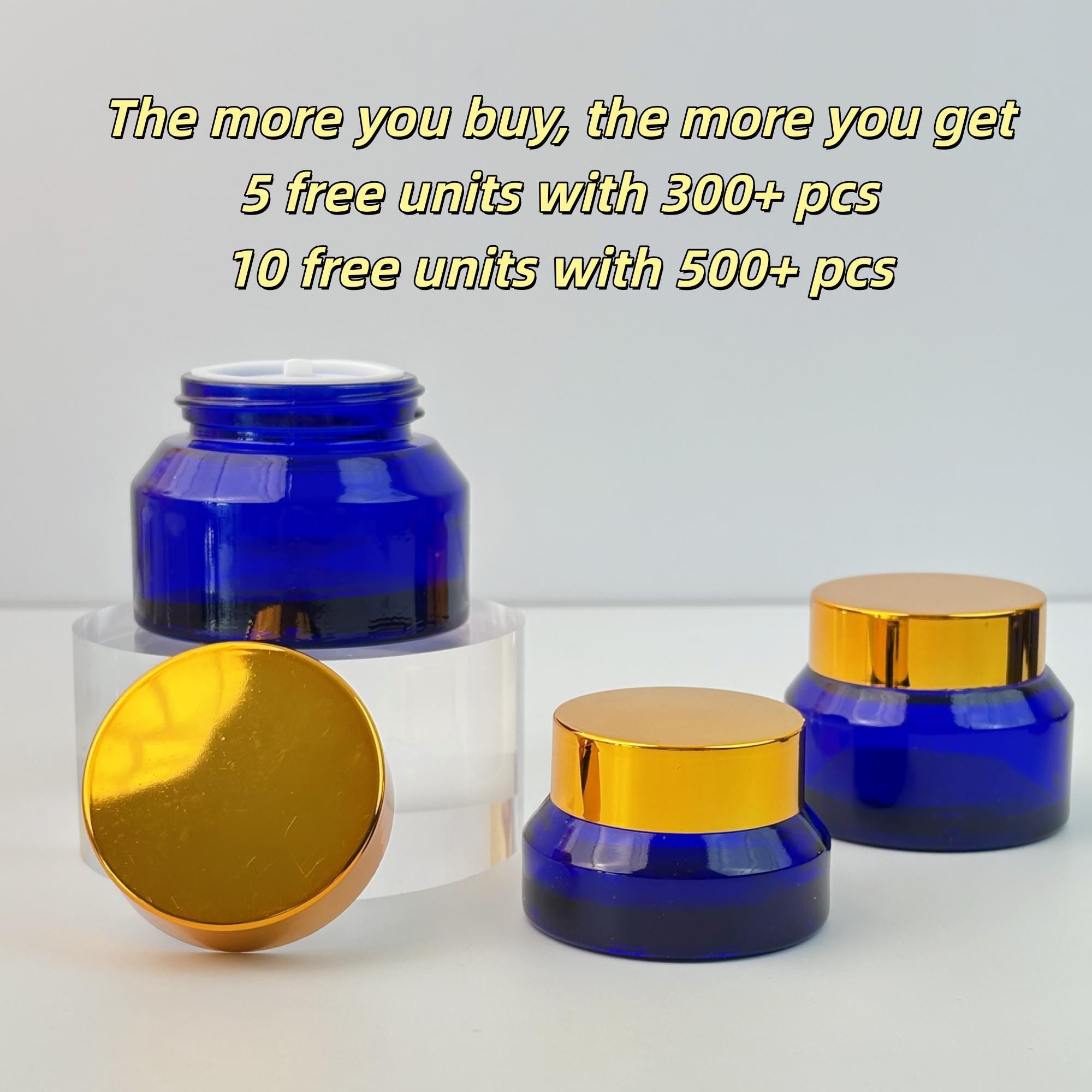Sapphire Blue Glass Cosmetic Cream Jars with Gold Plastic Cap