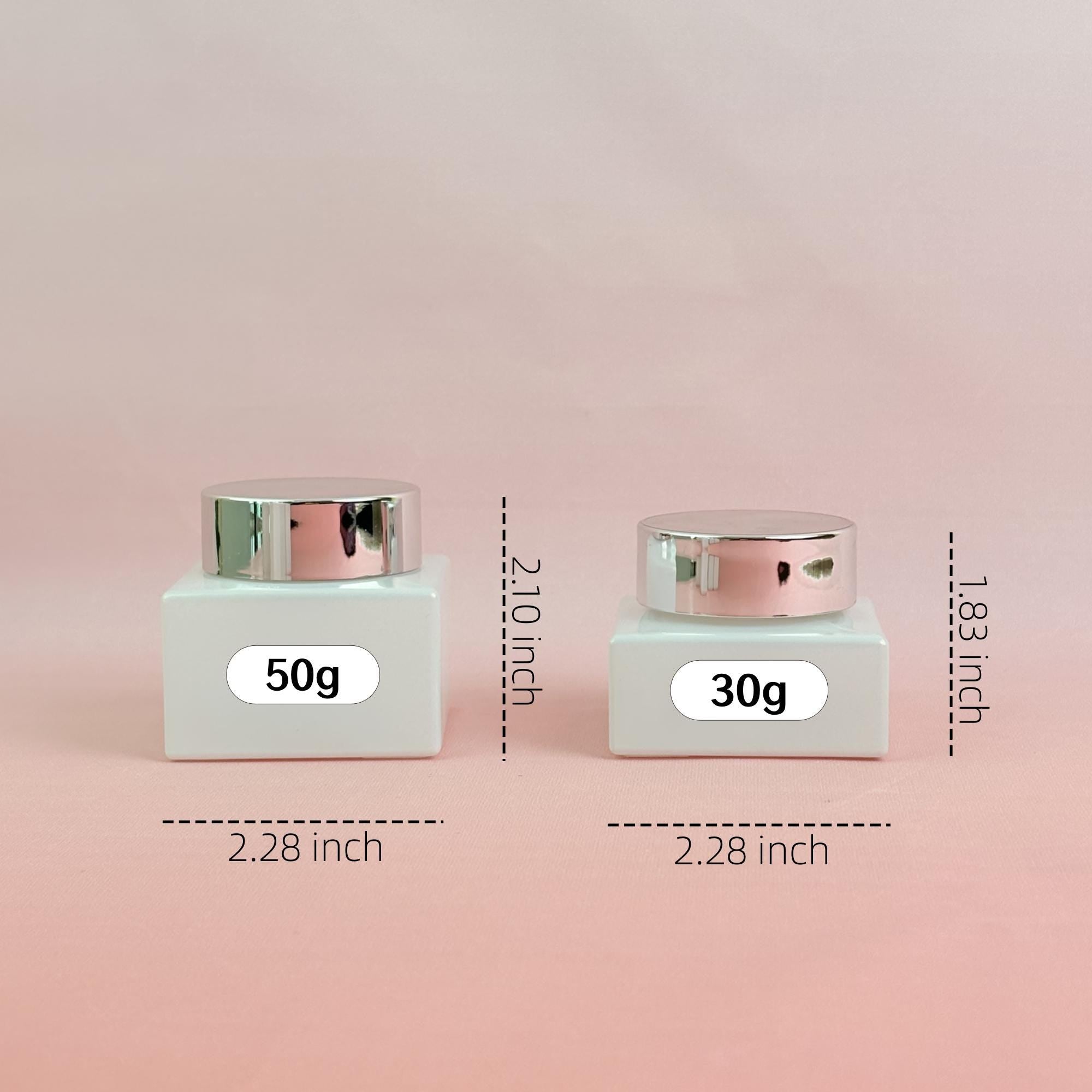 Elegant White Square Glass Cosmetic Containers