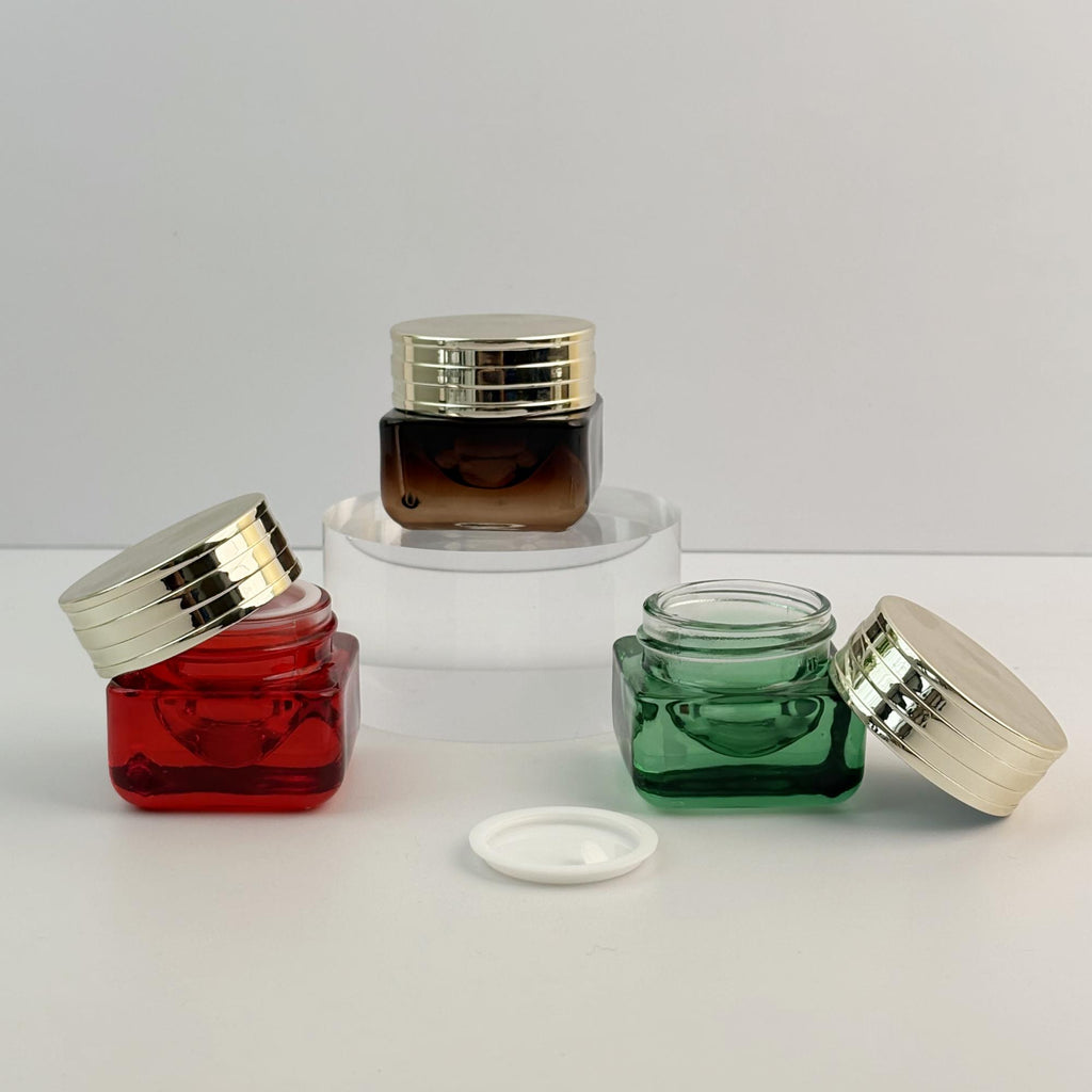 15g Luxury Square Glass Cream Jars with Shiny Gold Caps