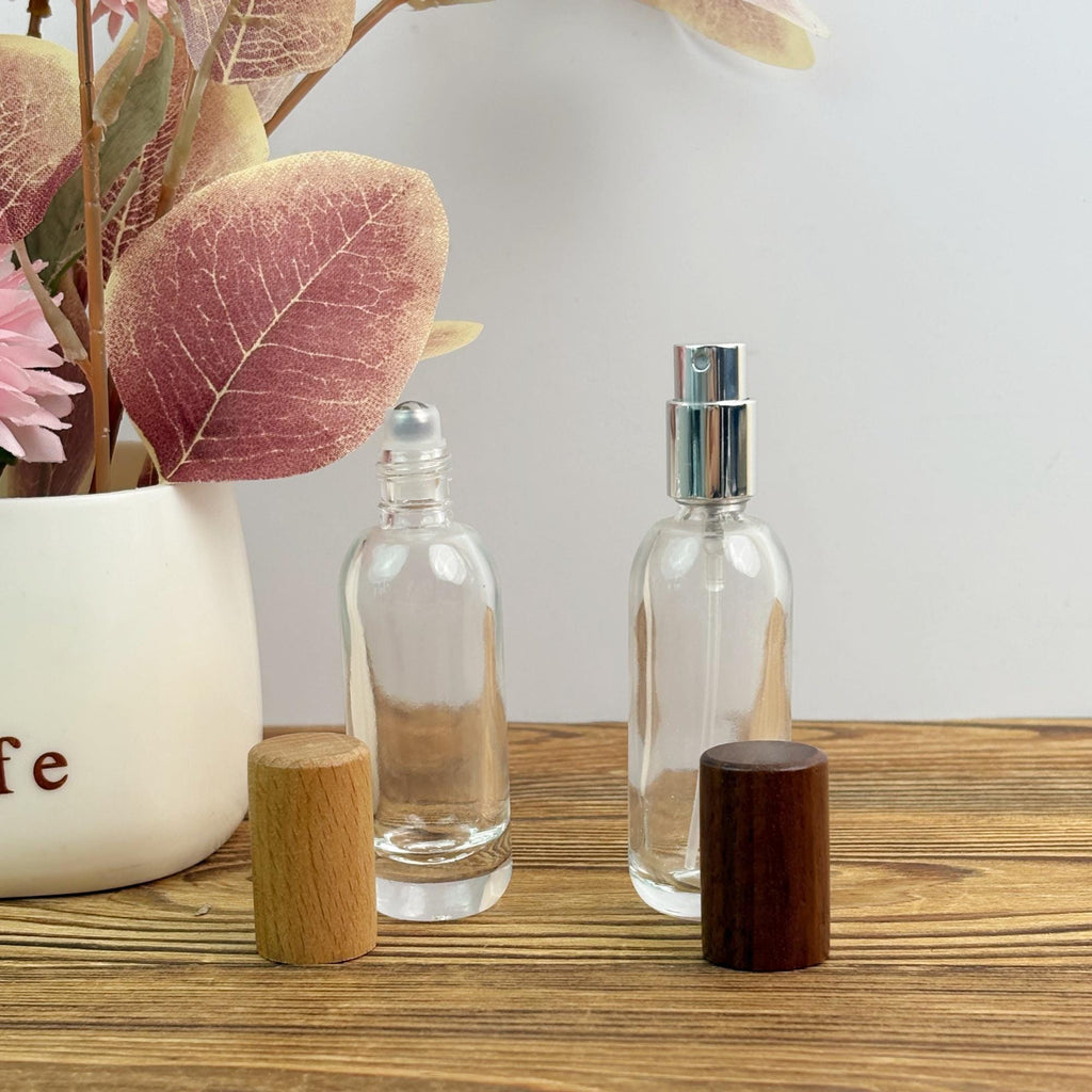 Clear Glass Perfume Bottle with Wood Cap