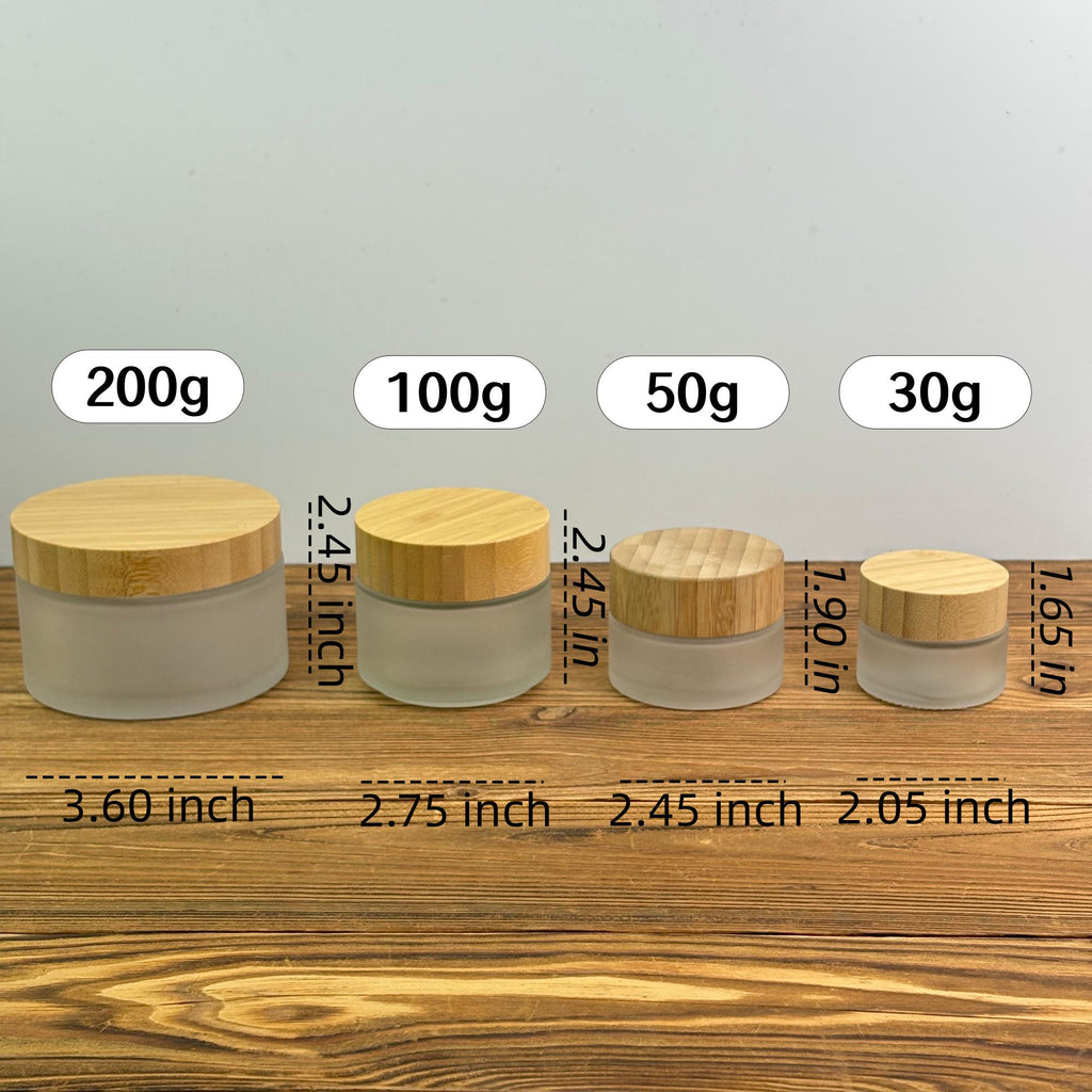 Frosted Glass Cream Jar with Bamboo Cap, Empty Cosmetic Container