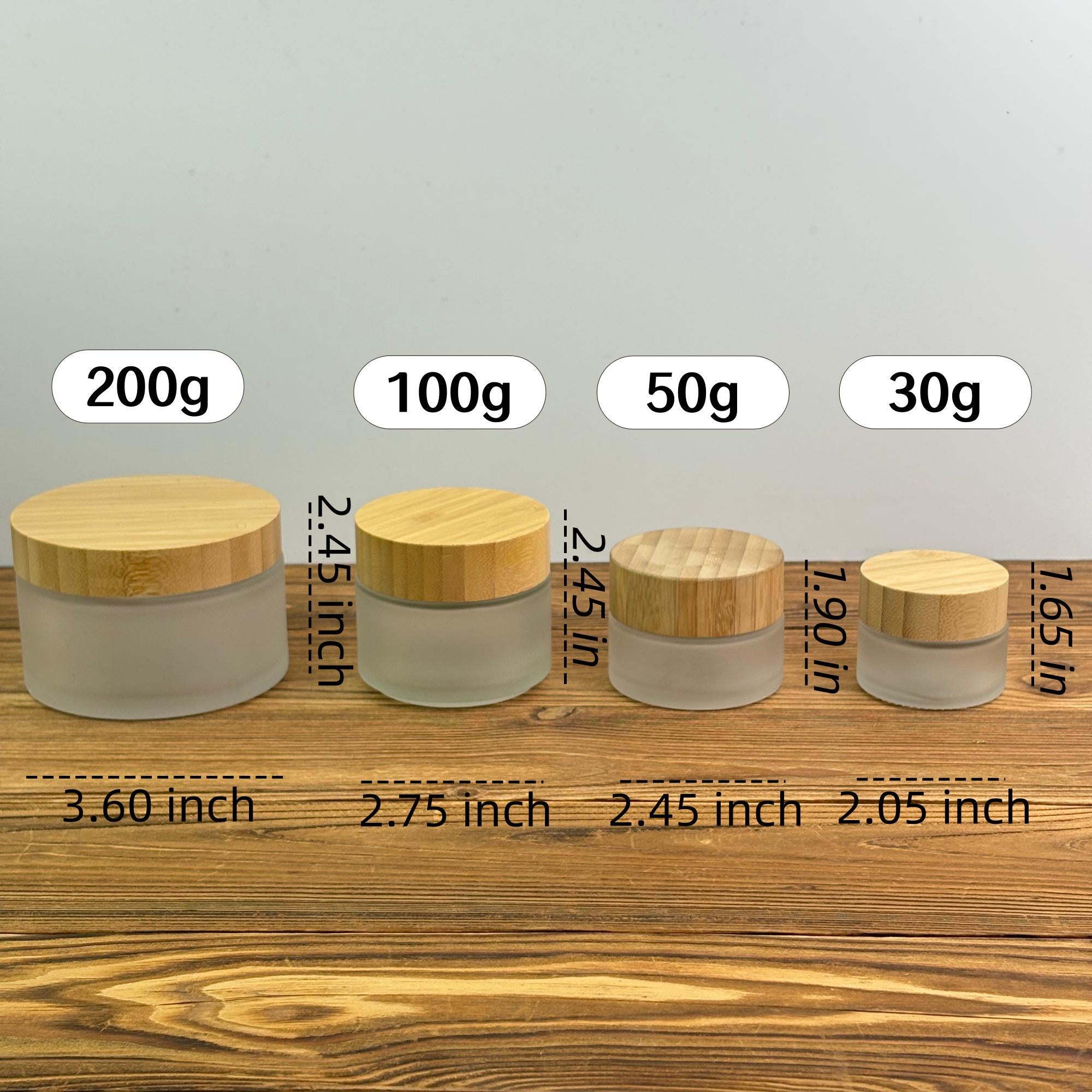 Frosted Glass Cream Jar with Bamboo Cap, Empty Cosmetic Container