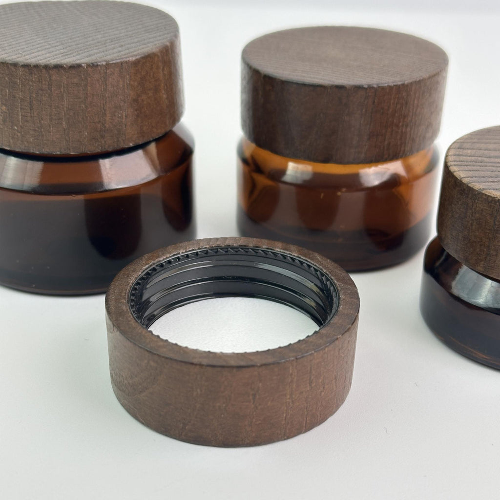 15g 30g 50g Amber Glass Cream Jars with Wood Caps