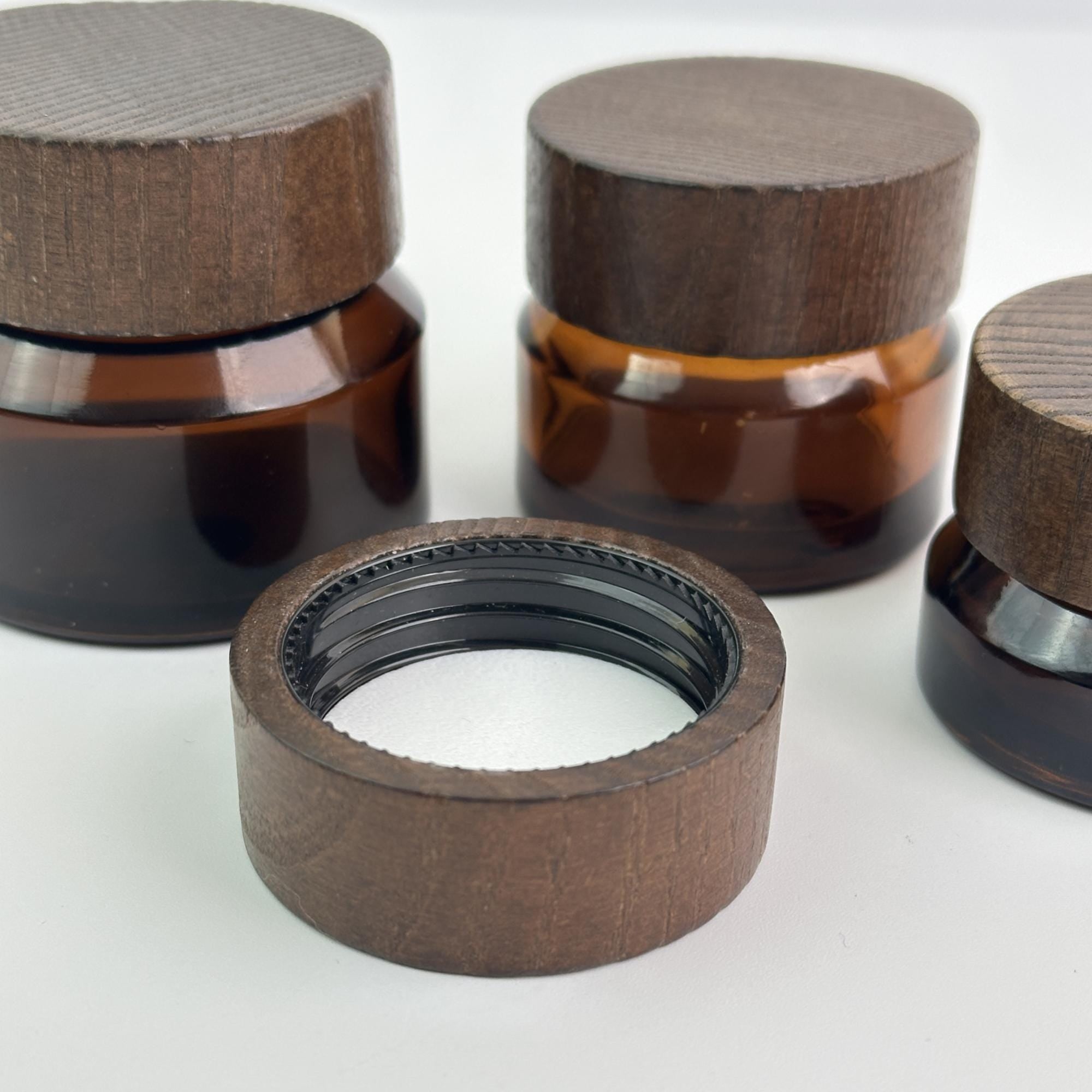 15g 30g 50g Amber Glass Cream Jars with Wood Caps