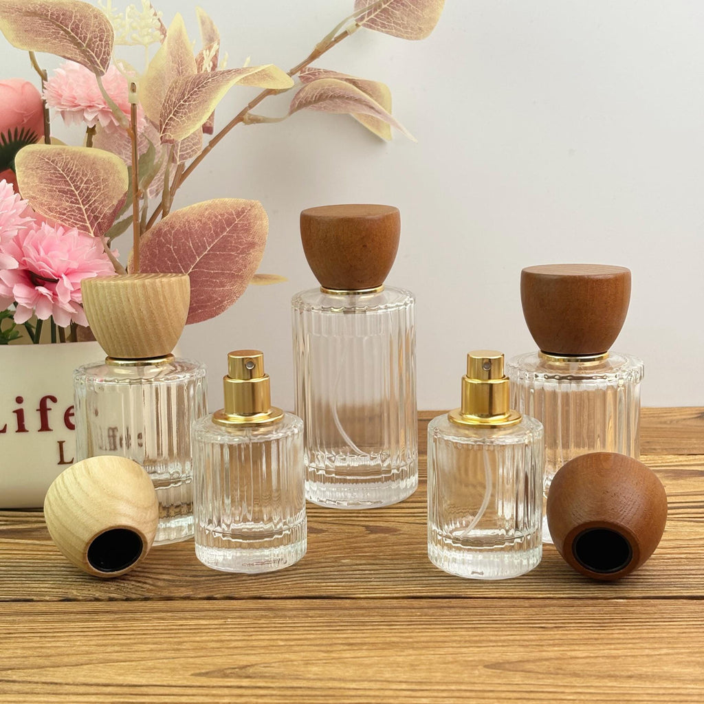 Clear Glass Perfume Spray Bottle with Wooden Cap