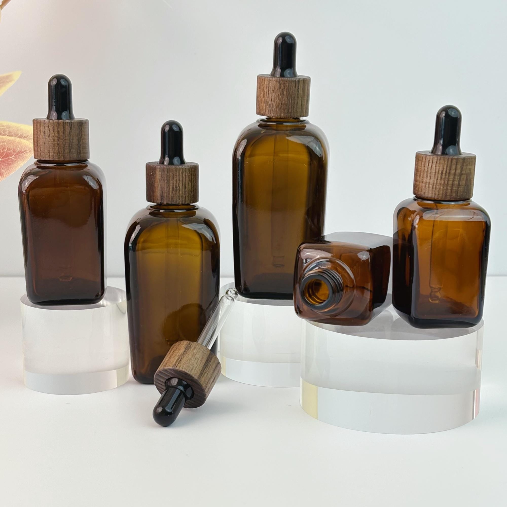 Amber Glass Square Dropper Bottles