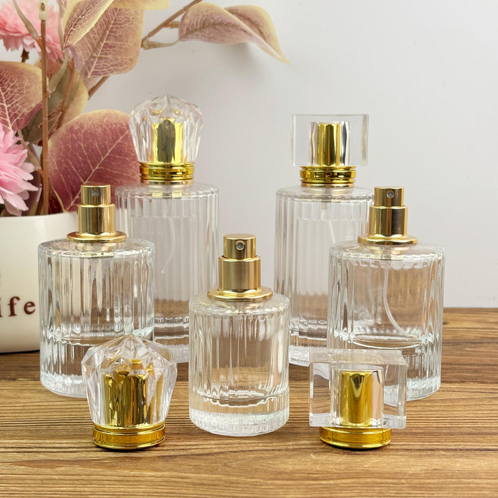 Vintage Ribbed Perfume Bottle with Gold Atomizer