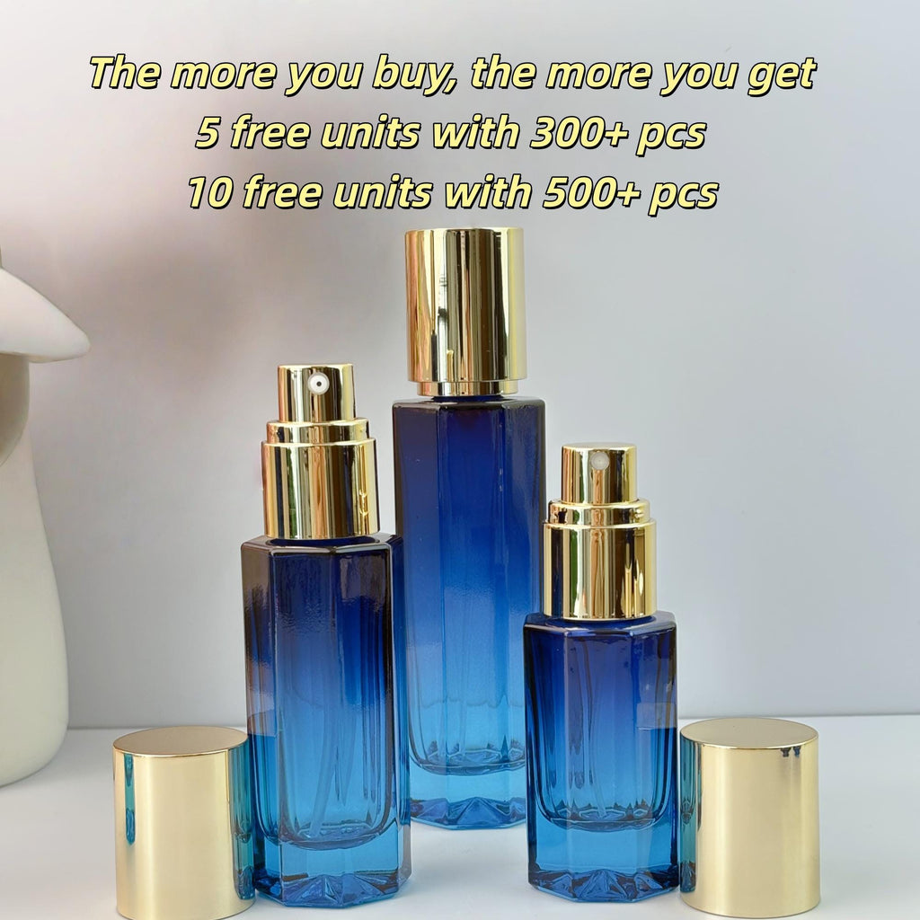 Blue Glass Cosmetic Container whit Gold Cap