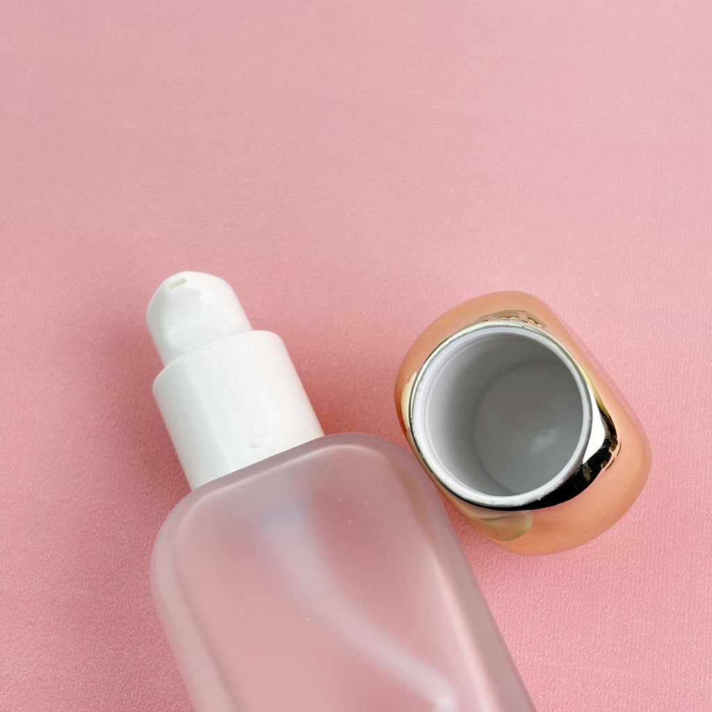 Frosted Glass Skincare Container with Light Gold Caps