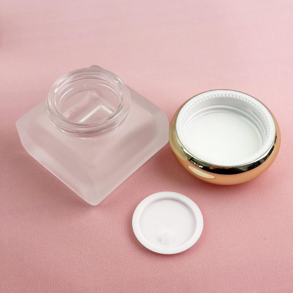 Frosted Glass Skincare Container with Light Gold Caps