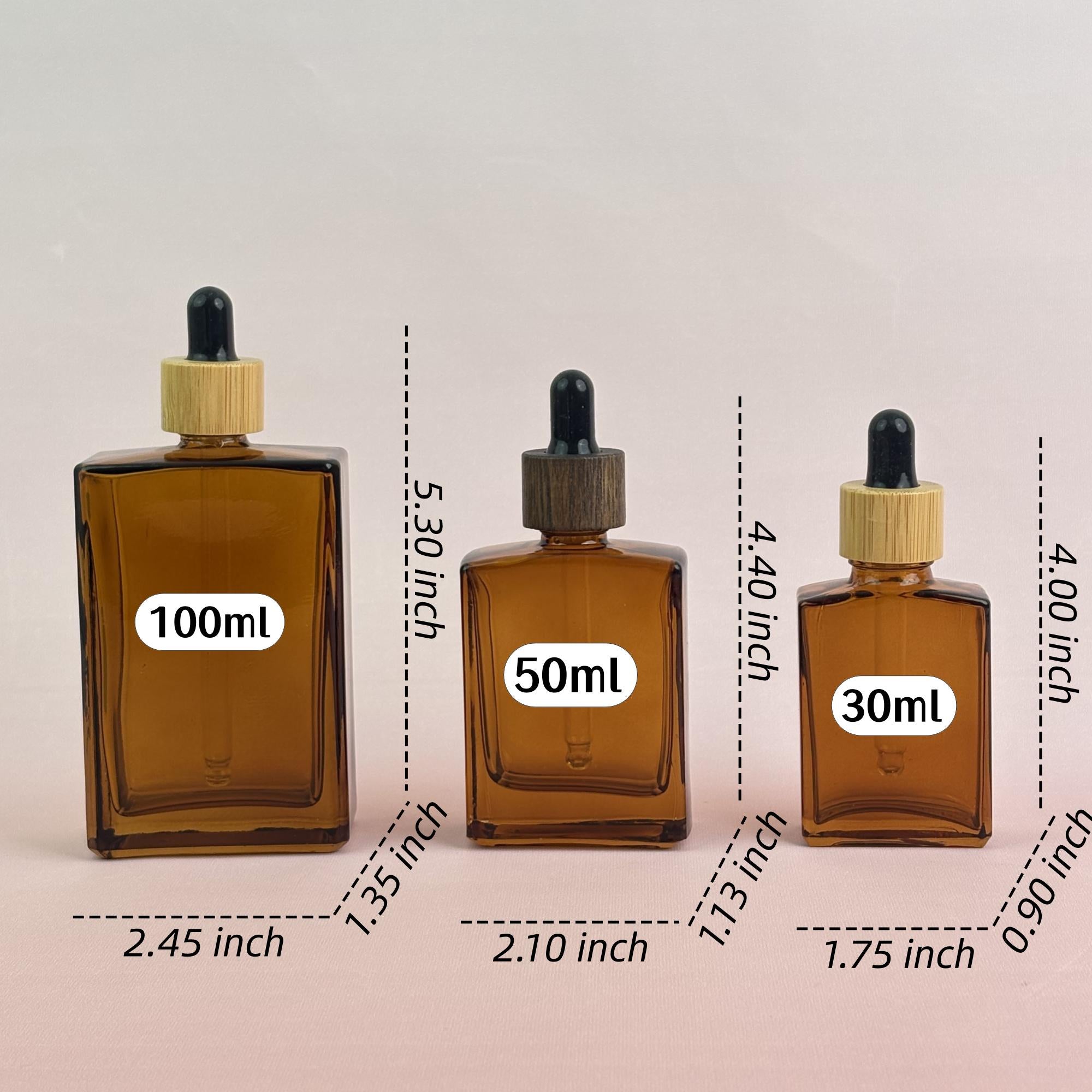 Empty Amber Glass Cosmetic Containers with Wooden Cap