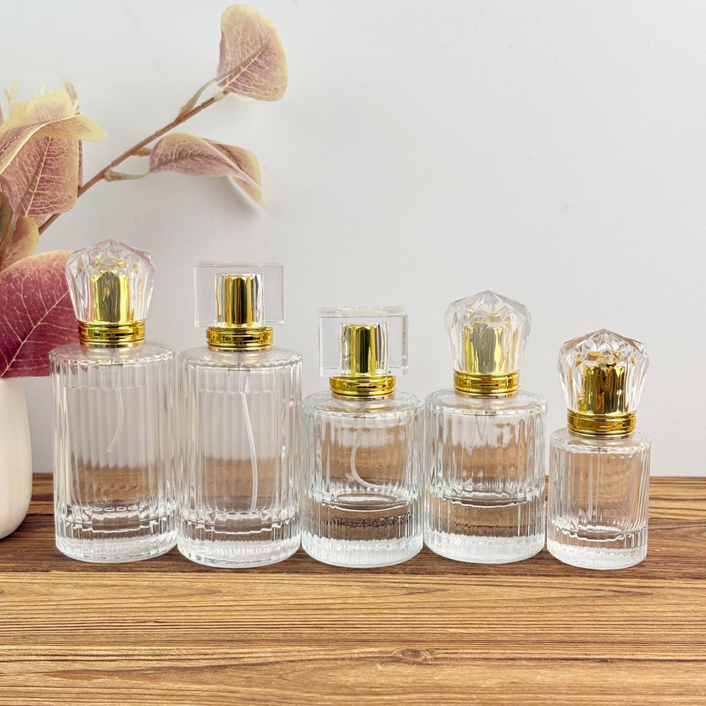 Vintage Ribbed Perfume Bottle with Gold Atomizer