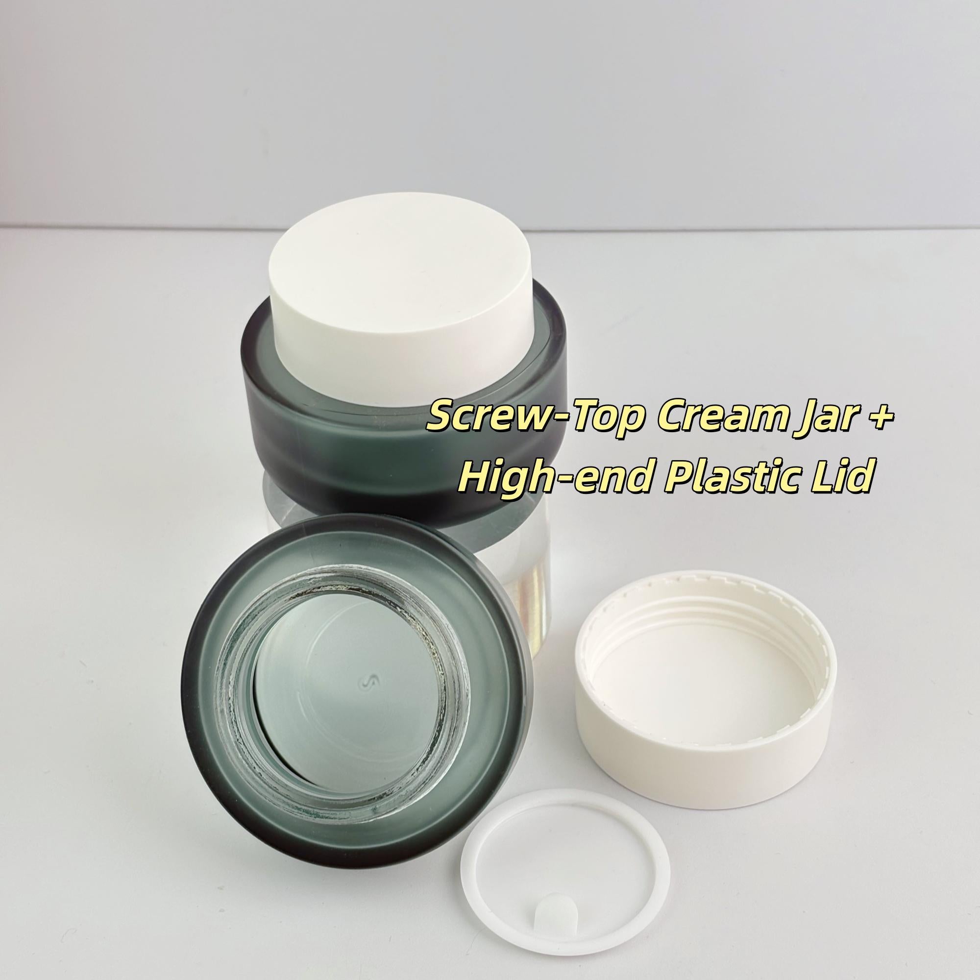 Premium Frosted Green Glass Cosmetic Bottles & Cream Jars