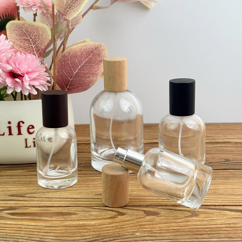 Clear Glass Perfume Spray Bottle with Wooden Cap