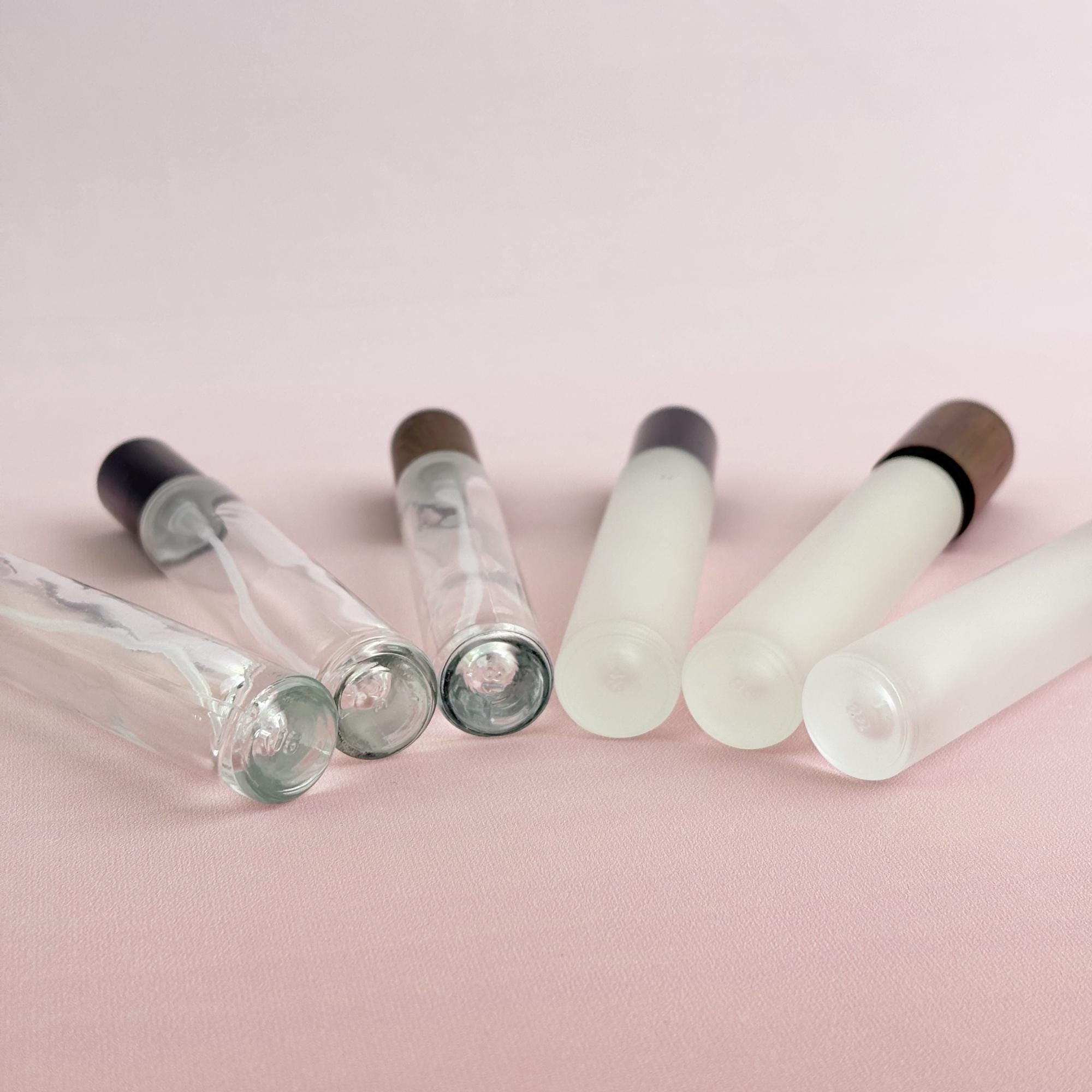Minimalist Clear & Frosted Glass Spray Bottle with Plastic Caps