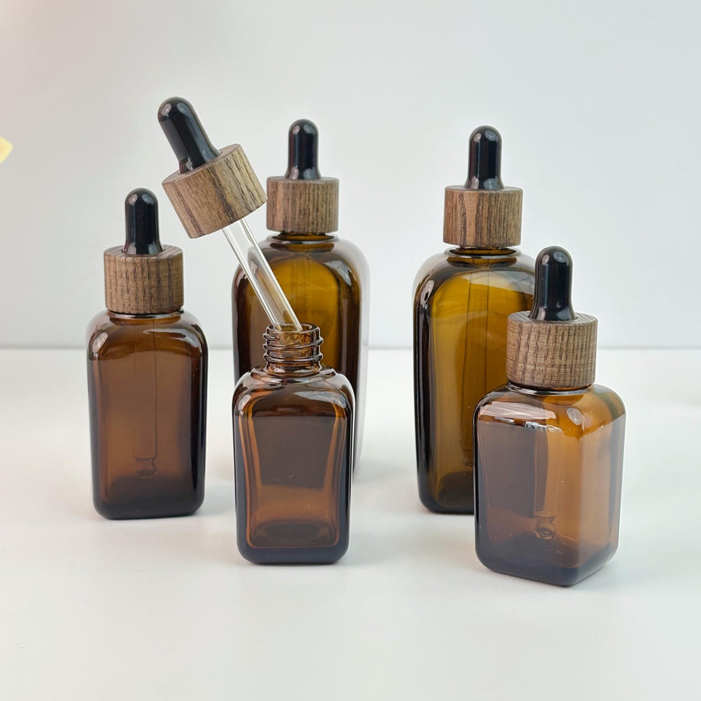 Amber Glass Square Dropper Bottles