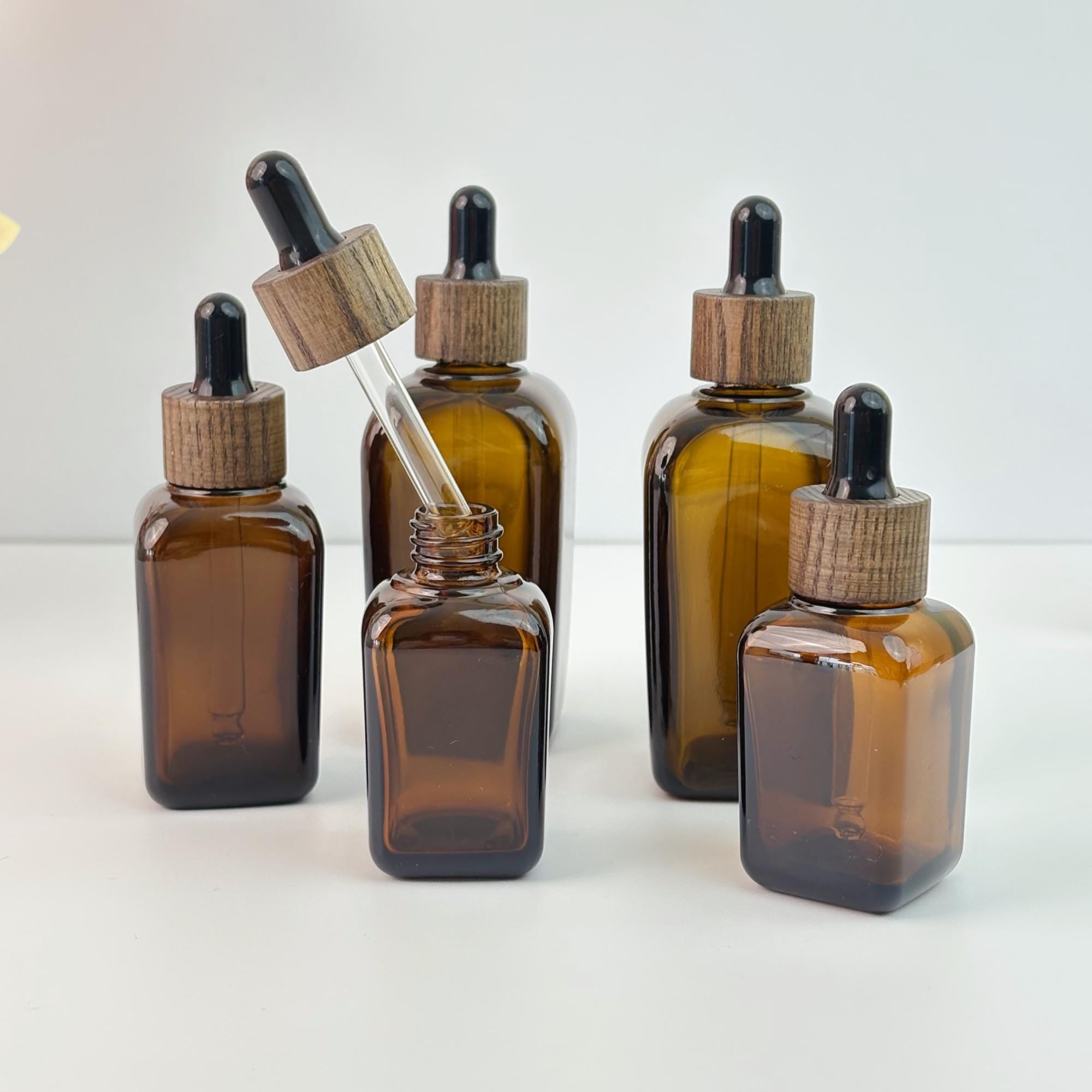 Amber Glass Square Dropper Bottles