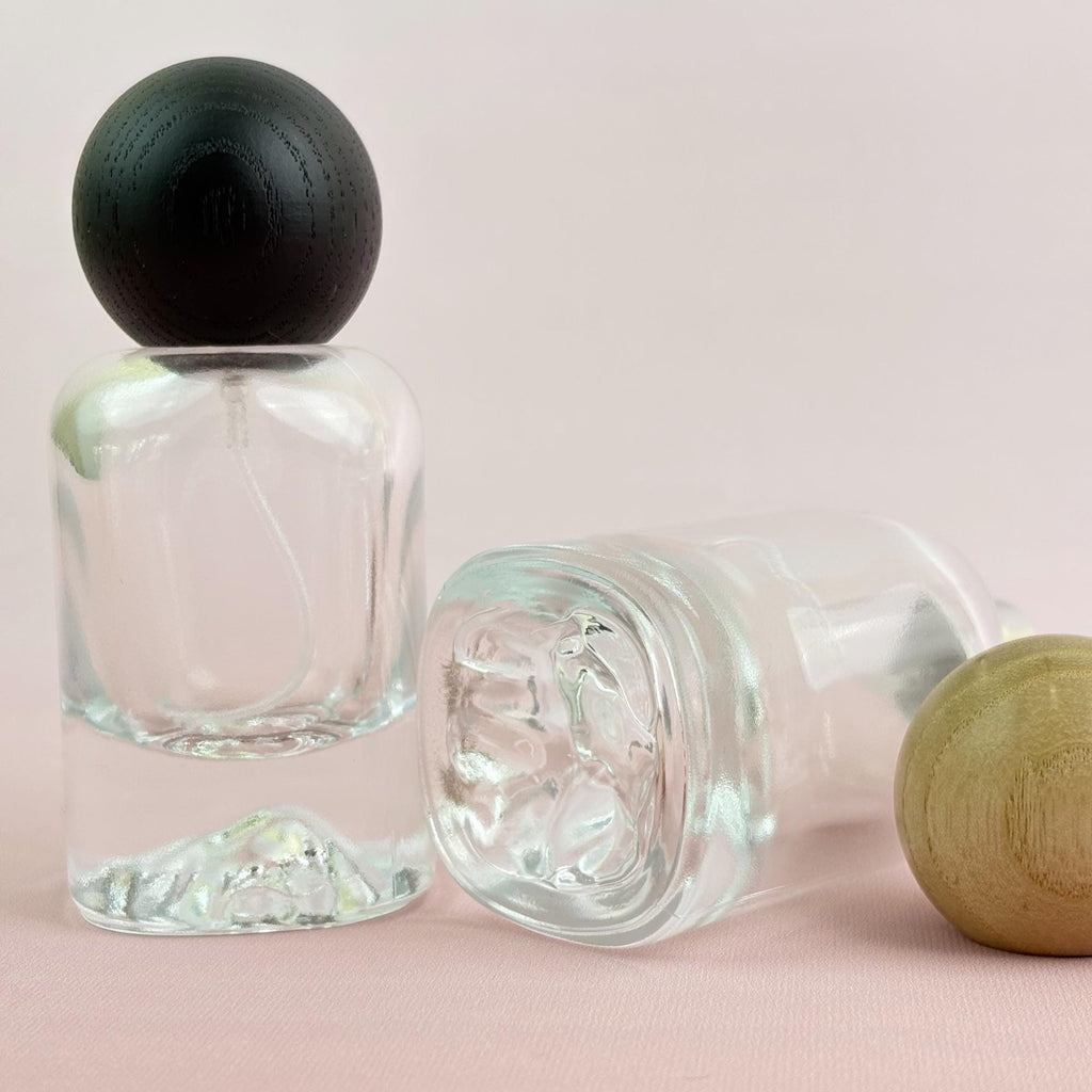 30ml Luxury Clear Glass Spray Bottles with Wooden Cap