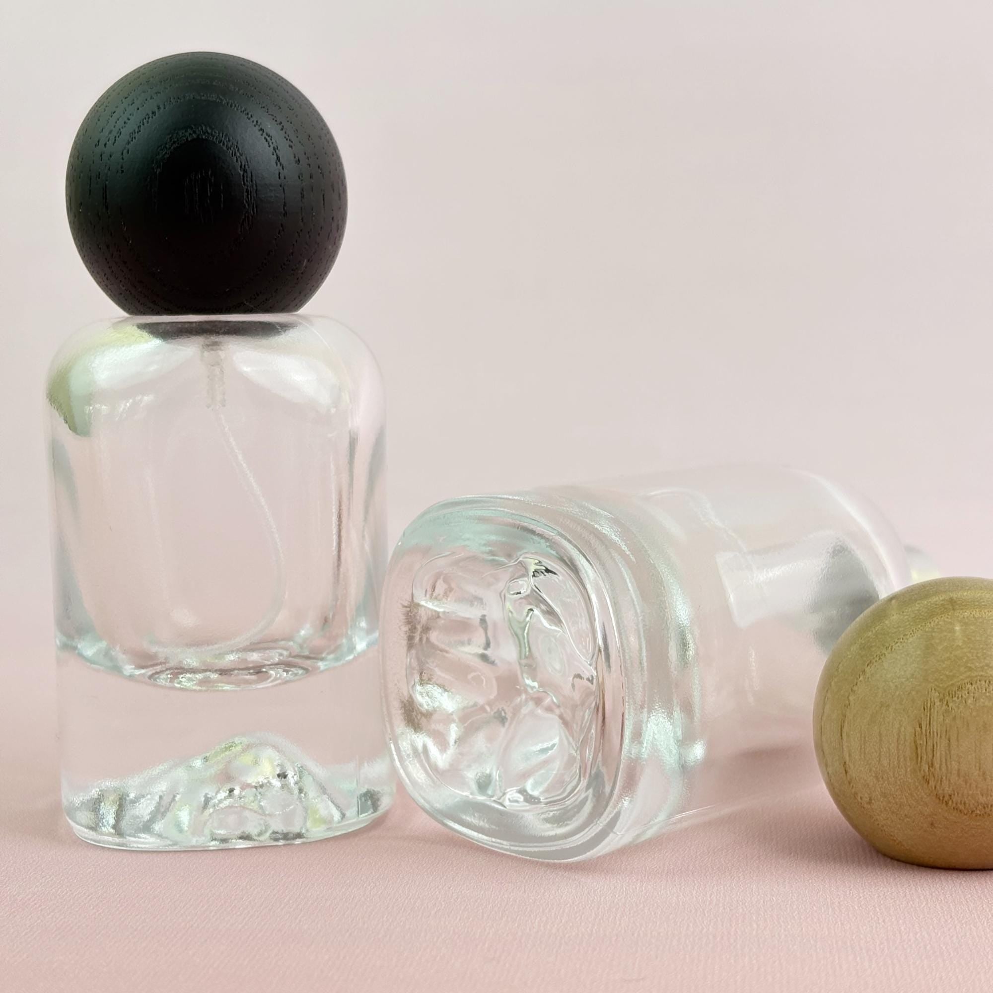 30ml Luxury Clear Glass Spray Bottles with Wooden Cap