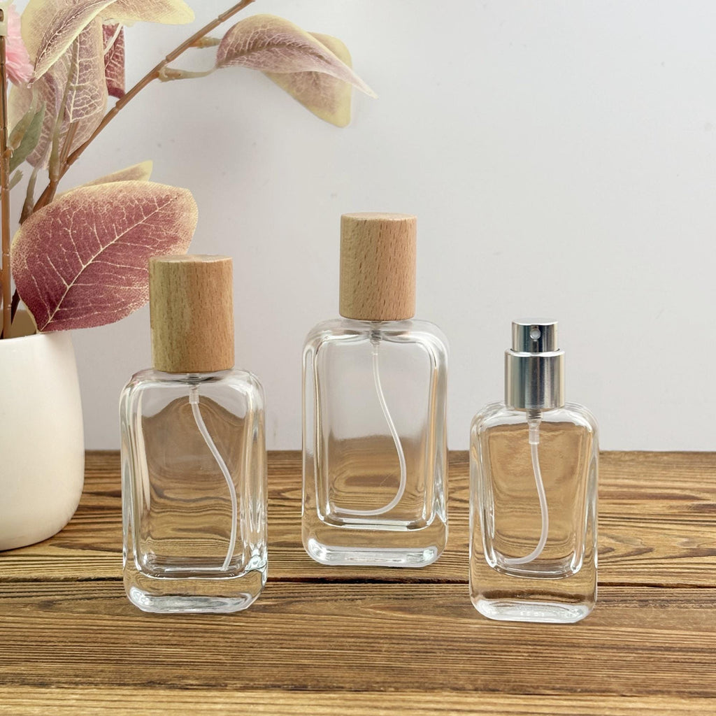 Perfume Glass Spray Bottles with Wood Cap