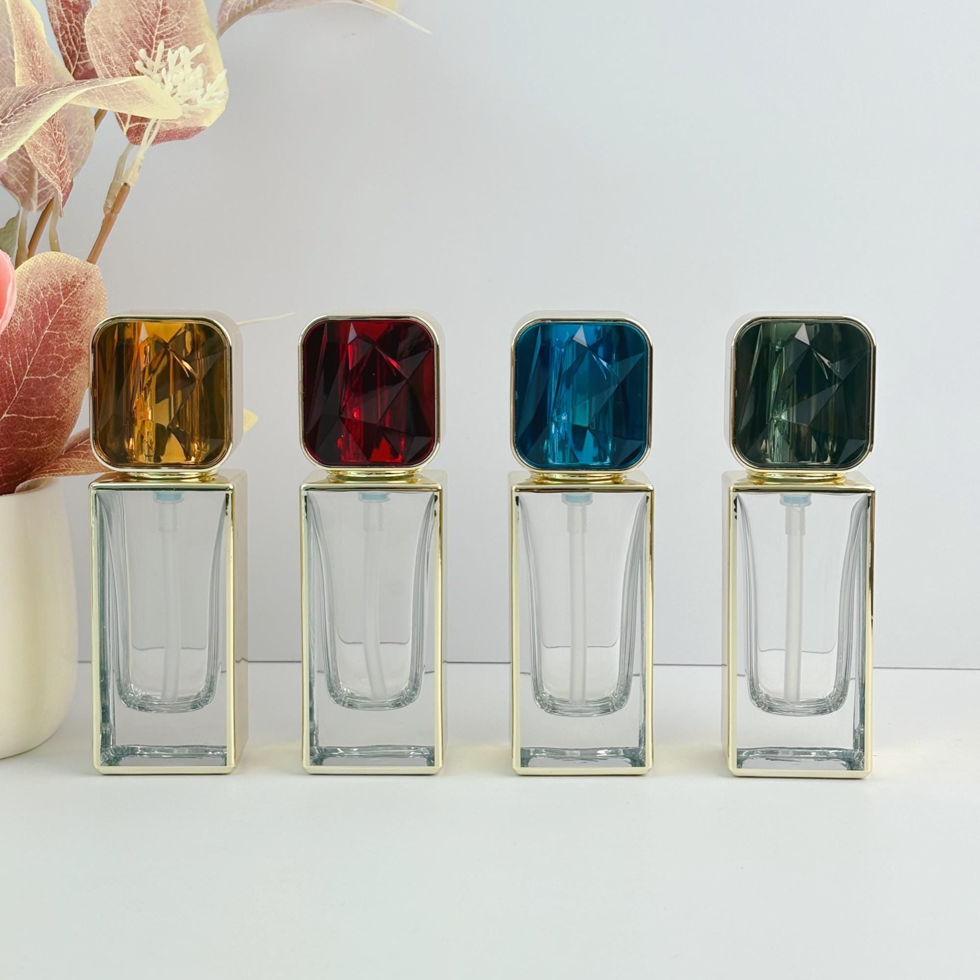 Gilded-Accent Square Glass Lotion Bottles