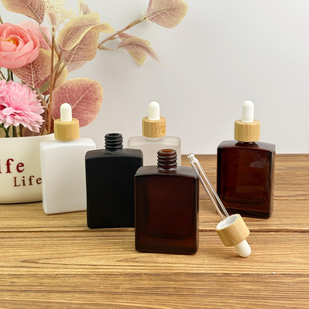 50ml Square Glass Dropper Bottle with Bamboo Cap