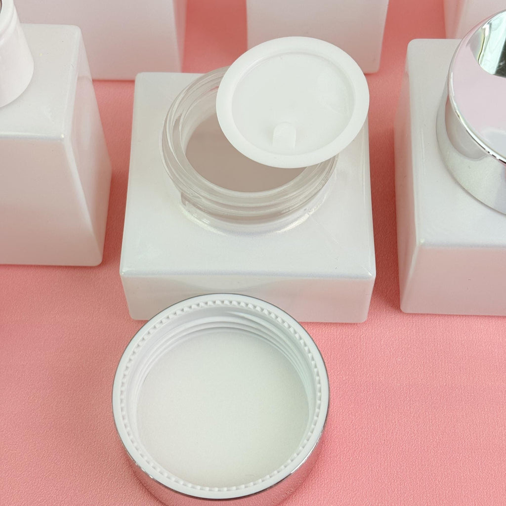 Elegant White Square Glass Cosmetic Containers