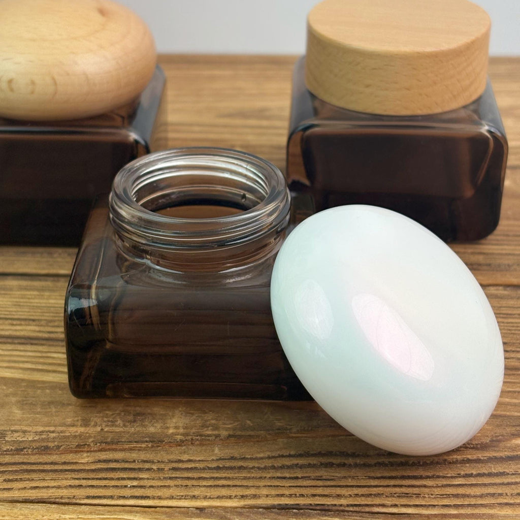 Square Glass Cream Jars with Multiple Cap