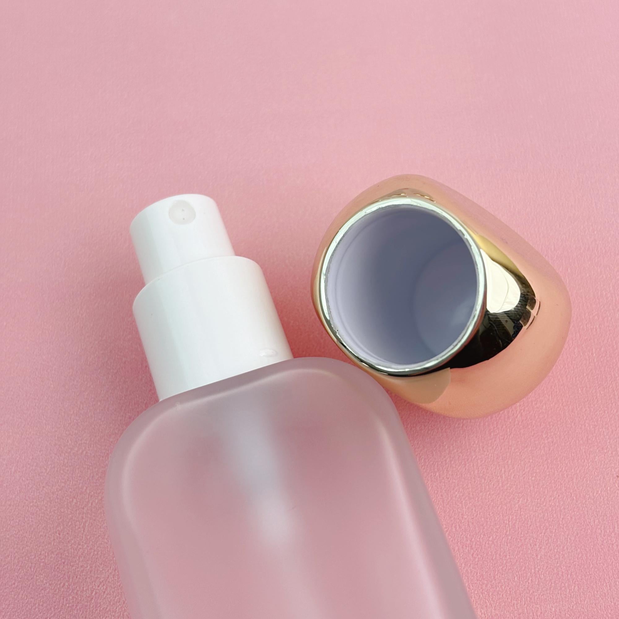 Frosted Glass Skincare Container with Light Gold Caps