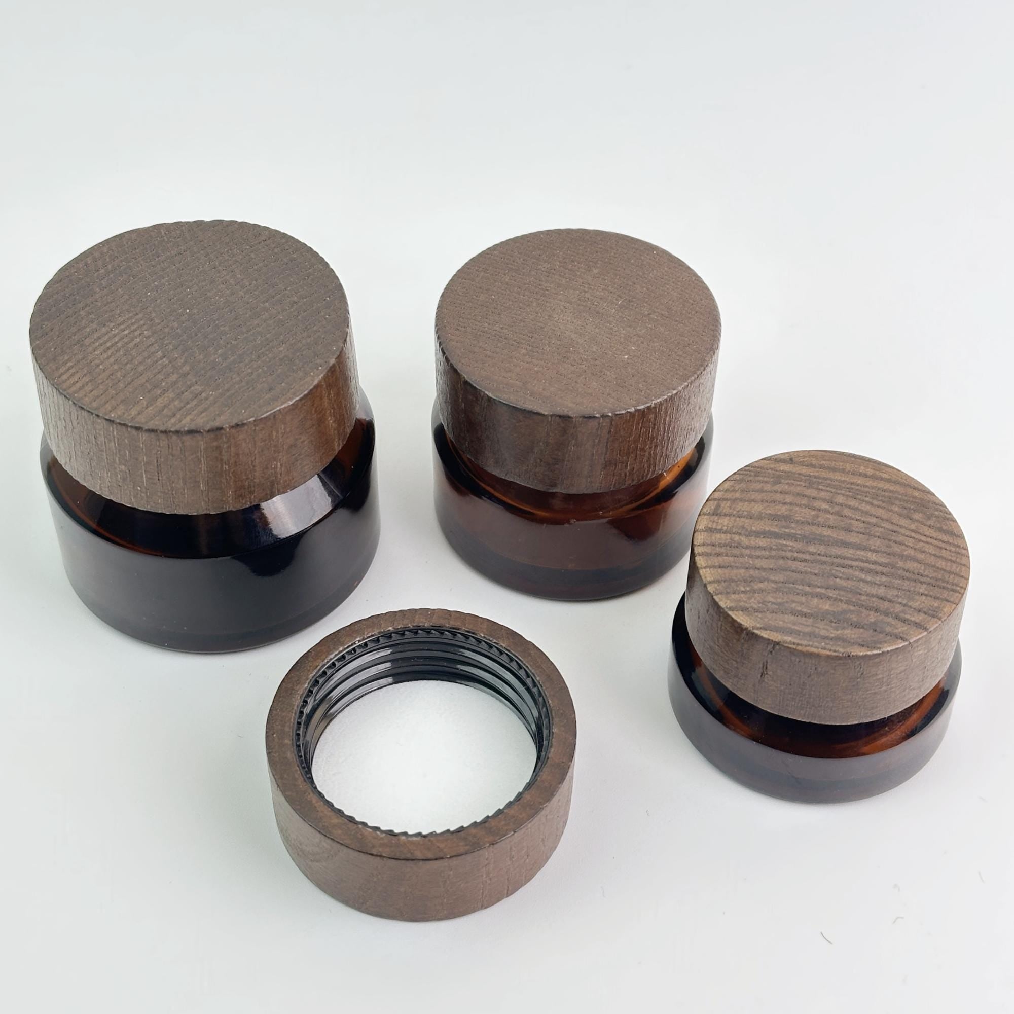 15g 30g 50g Amber Glass Cream Jars with Wood Caps