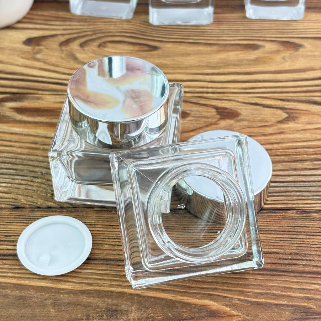 Clear Glass Lotion Bottle and Cream Jar