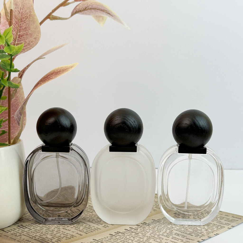 100pcs 30ml Frosted Glass Spray Bottles with Black Wood Lids