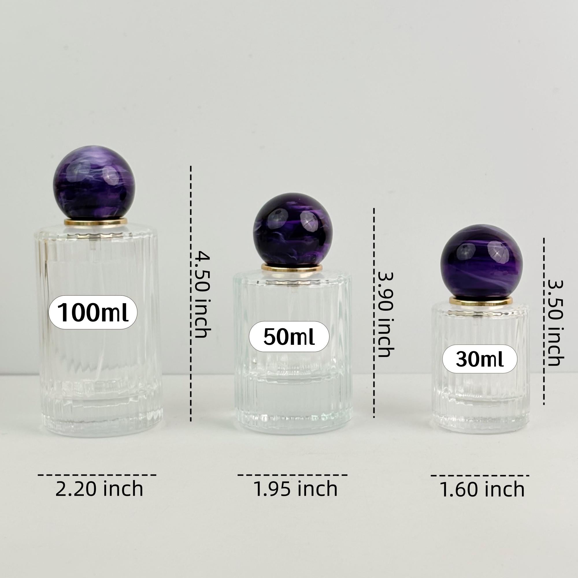 Clear Ribbed Glass Spray Bottle with Purple Ball Cap