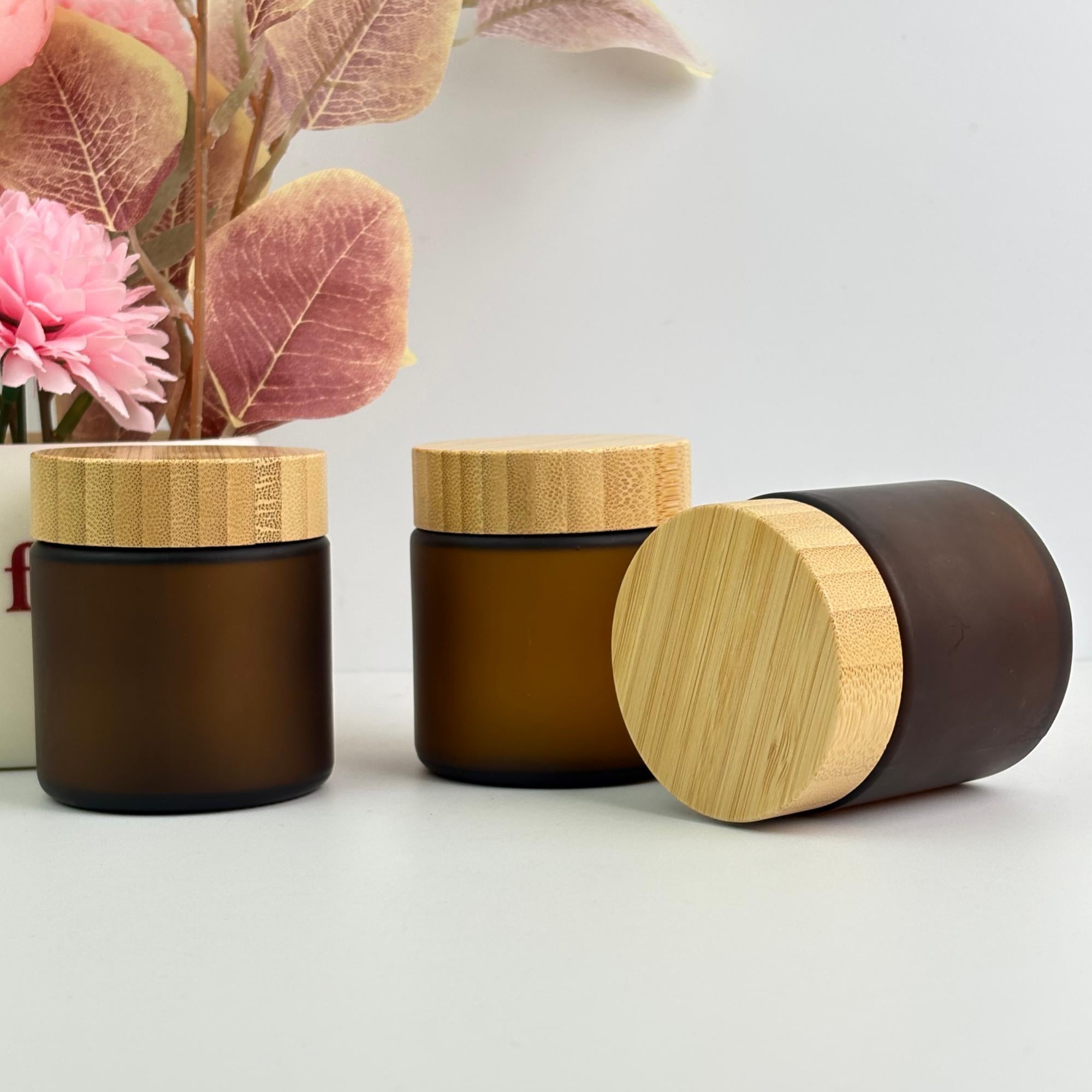 100g Amber Frosted Glass Cream Jar with Bamboo Caps