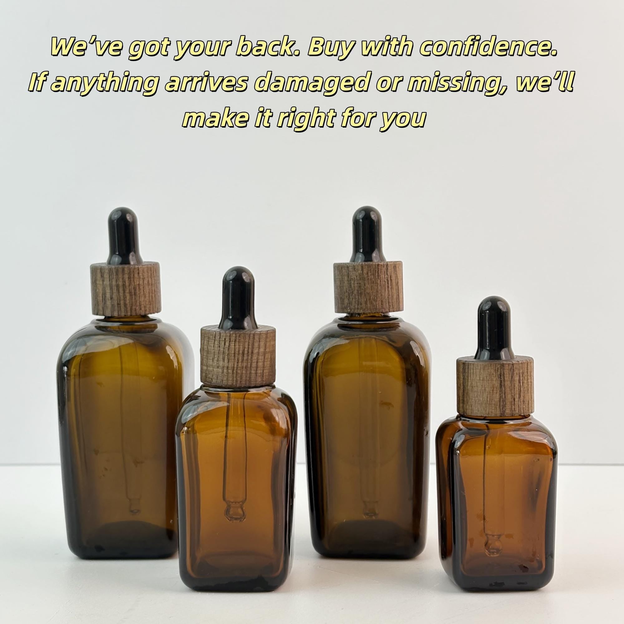 Amber Glass Square Dropper Bottles