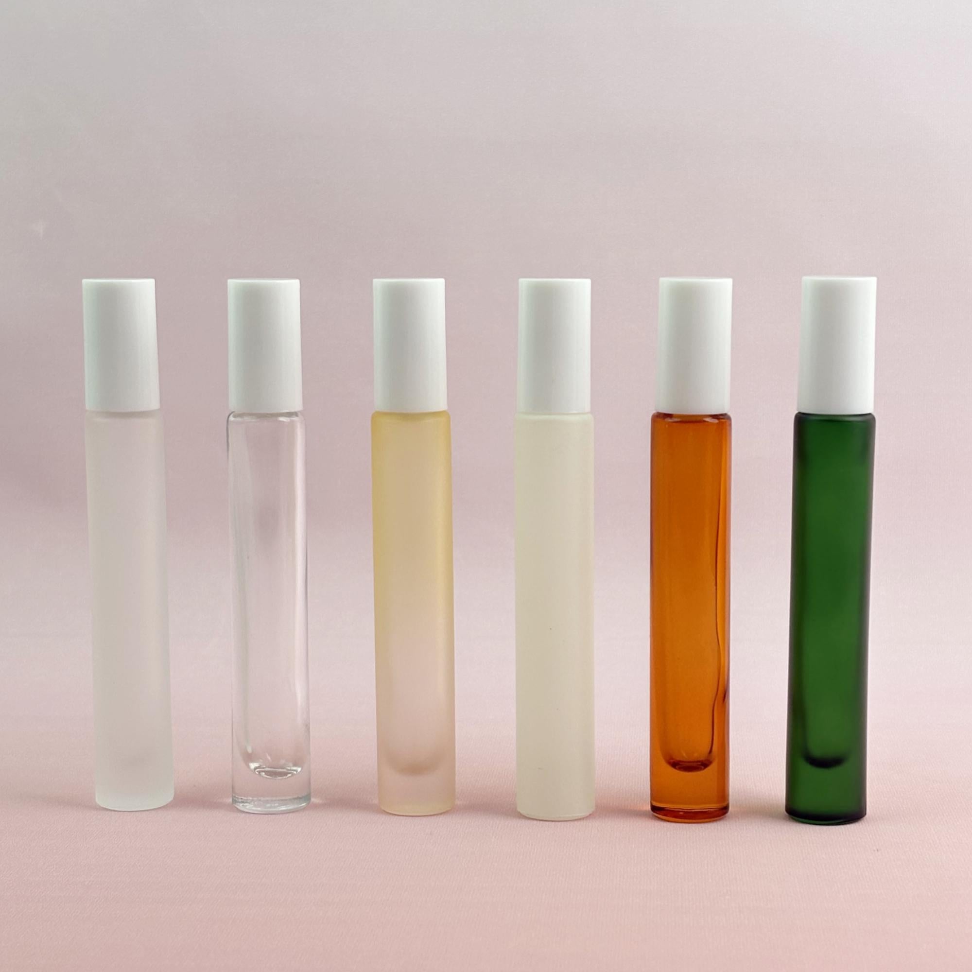White Plastic Cap Glass Roller Bottles
