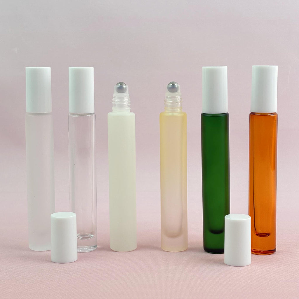 White Plastic Cap Glass Roller Bottles