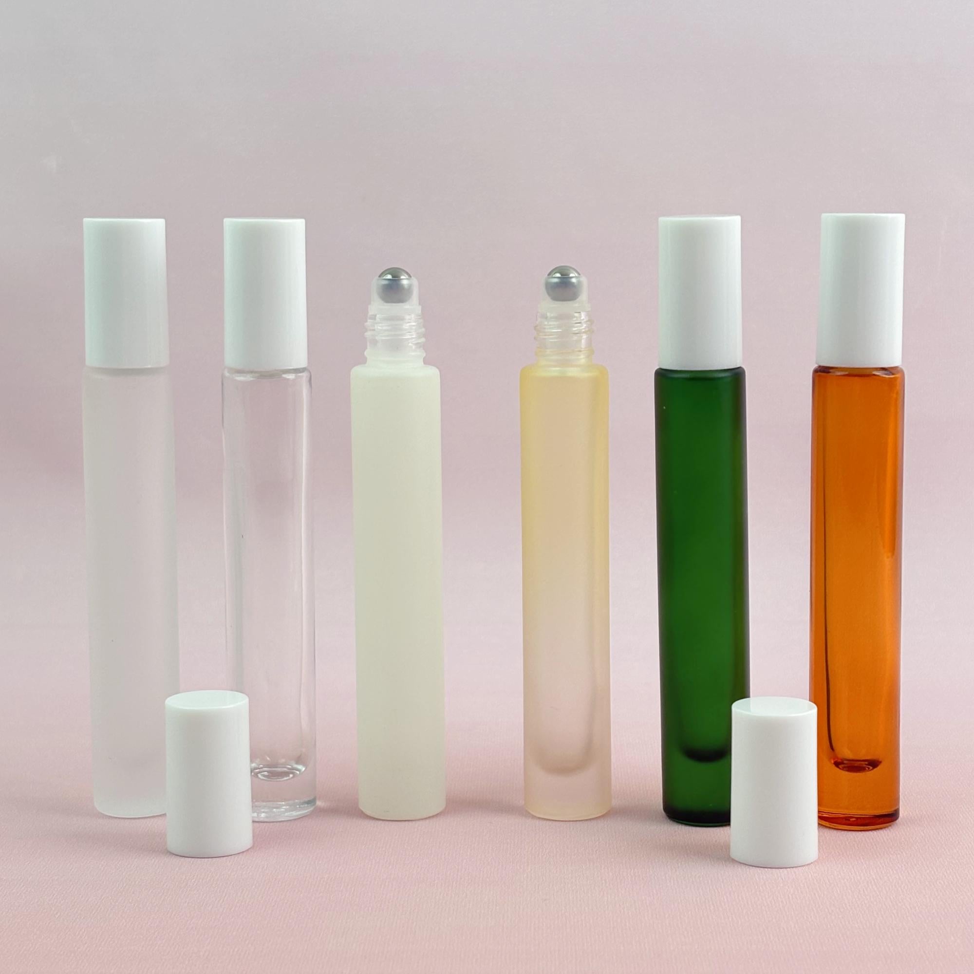 White Plastic Cap Glass Roller Bottles