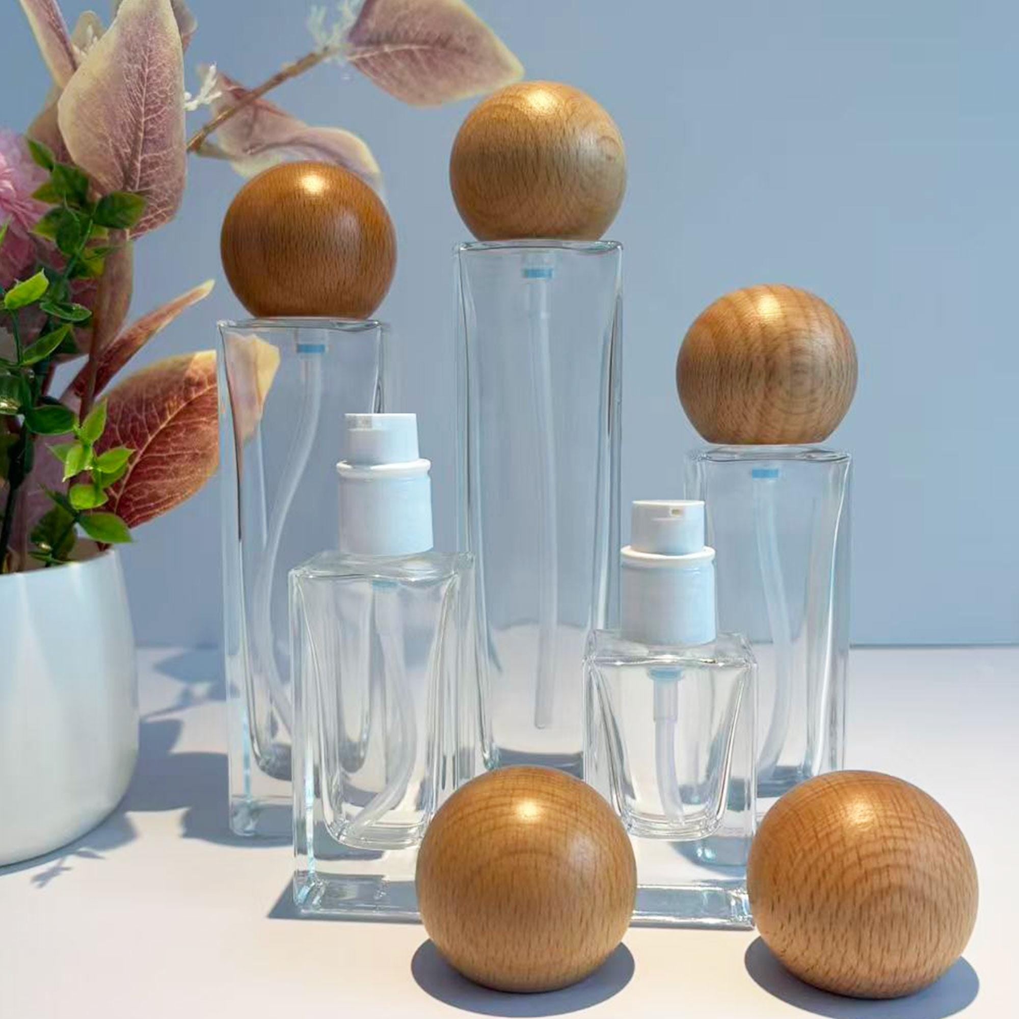 Clear Glass Cosmetic Container with Wooden Cap